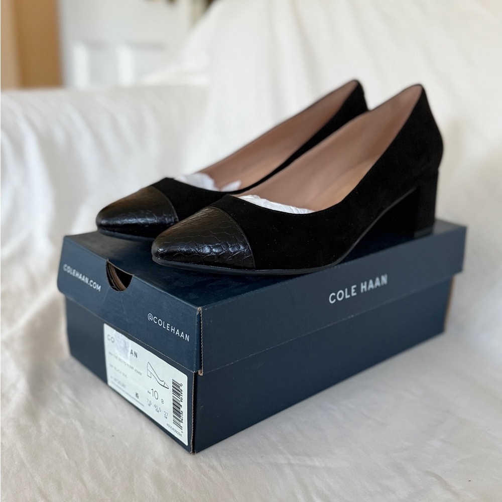 Cole Haan Black Suede Block Heel Pumps 10